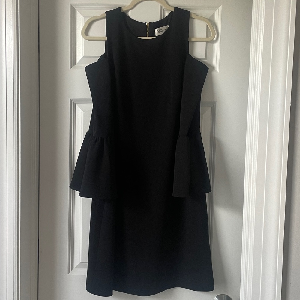 Eliza J Cold Shoulder Bell Sleeve Crepe Dress Cobalt Black Size 10